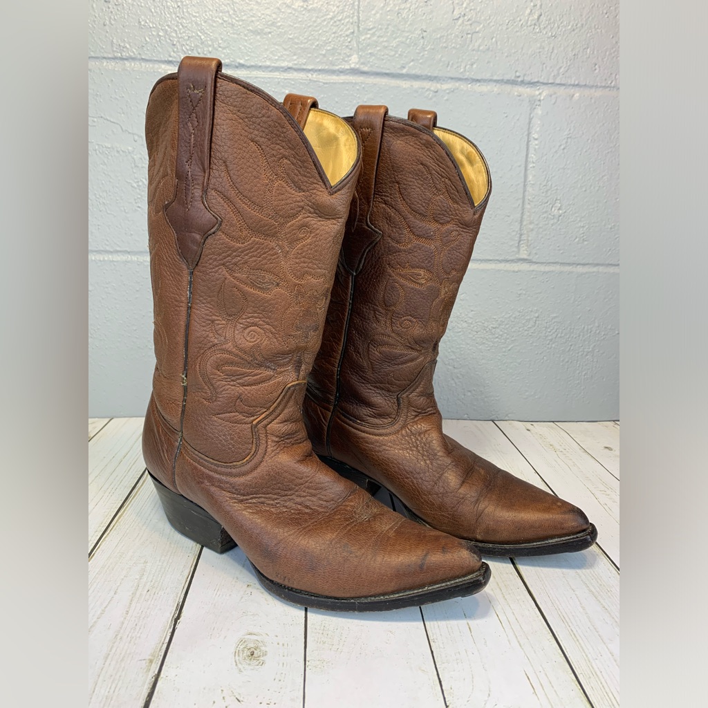 Cuadra Men's Western Brown Deerskin Leather Cowboy Boots Size 7.5